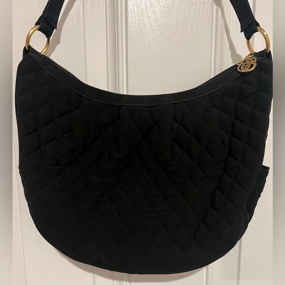 VERA BRADLEY SOLID BLACK QUILTED HOBO PURSE SHOULDER BAG TOTE GOLD HARDWARE - Picture 3 of 15